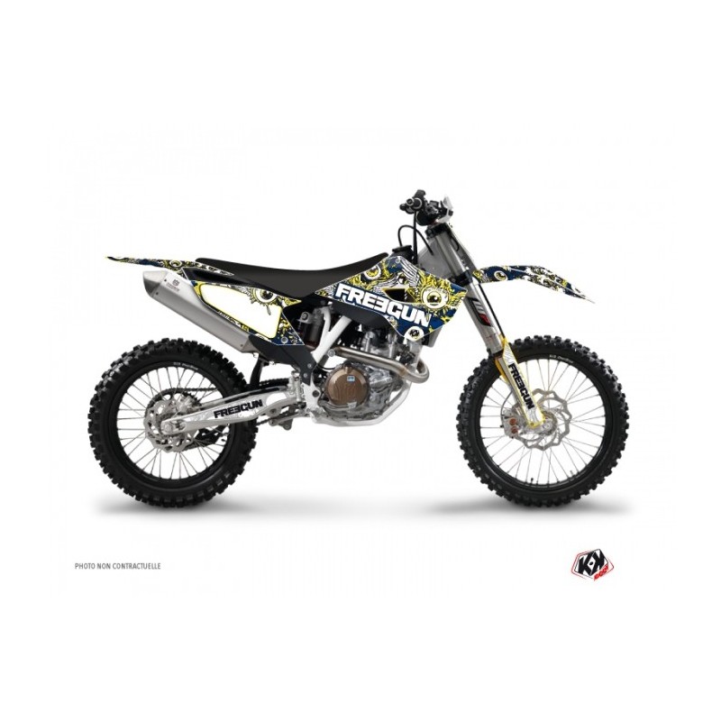 Kit Déco Moto Cross Freegun Eyed Husqvarna FC 350 Bleu Jaune